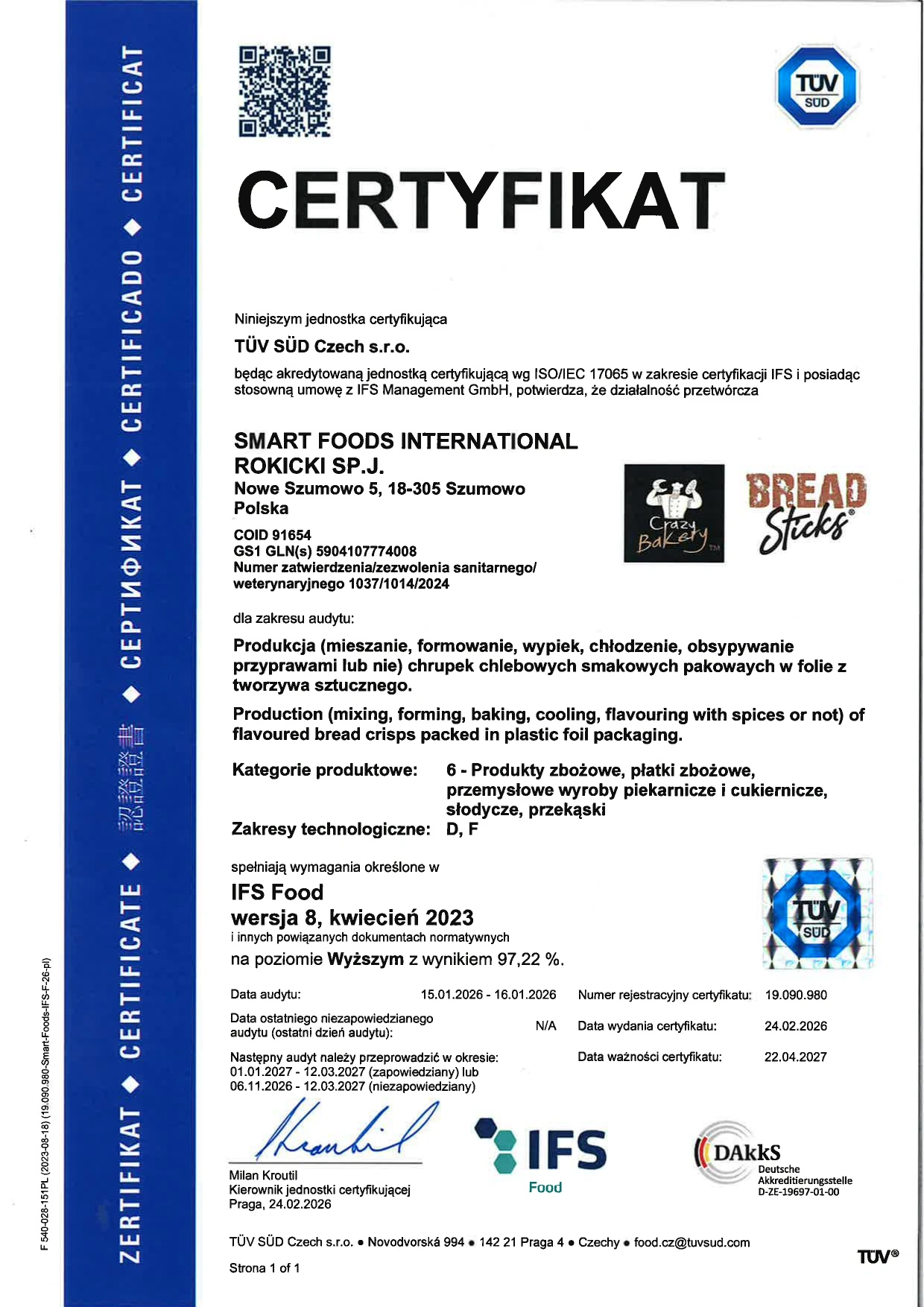 certyfikat IFS crazy bakery