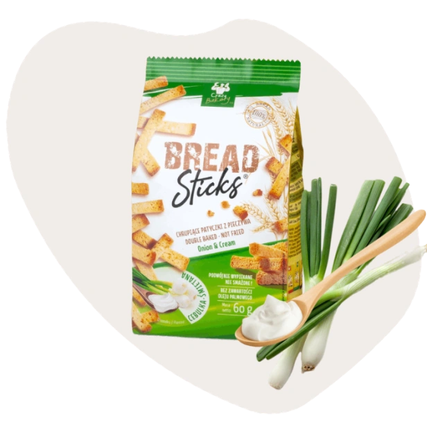 Bread Sticks Przekąska Cebulka & Śmietana chlebowa zdrowa przekąska do szkoły